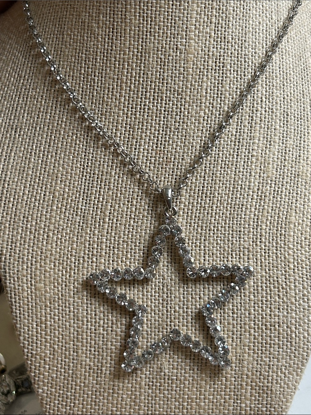 Silver Star Pendant Necklace with Clear Crystals